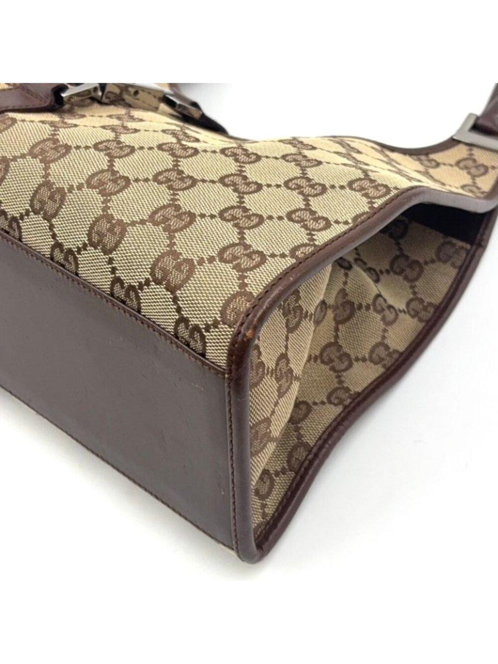 Gucci Jackie Leather Canvas Brown Beige Handbag Silver - Picture 6 of 15